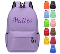 Personalized Backpack with Embroidered Name Casual Daypacks Travel Backpack Water-Resistant Rucksack Large Capacity Children School Bags for Girls Boys (Purple)