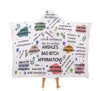 Personalized Bad Bitch Affirmations Wearable Hooded Blanket, Custom Bad Bitch Affirmation Blankets Cape Wrap, Bad Bitch Energy Throw Blanket, Self Love Throws, Badass Affirmations Birthday Gifts
