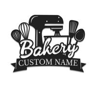 Personalized Bakery Shop Metal Sign, Baking Sign, Custom Baker Name Wall Art with Rolling Pin Design, Rustic Kitchen Decor for Home and Business (Style-5)