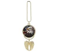 Personalized Bald Eagle US Flag Car Rearview Mirror Ornament Double Side Custom Photo Picture Car Hanging Pendant Accessories Alloy Angel Wings Vehicle Decoration Golden