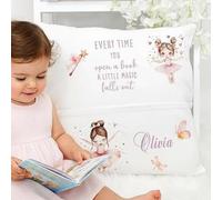 Personalized Ballerina theme Kids Reading Pillow, White soft Nursery Pocket Cushion, Mushroom dancing girl Design, Book Pocket pillow, Birthday gift