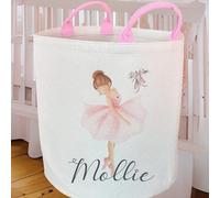 Personalized Ballerina Toy Storage Basket Custom Name Pink Tutu Girl Nursery Decor Keepsake Gift
