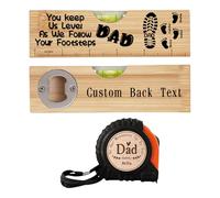 Personalized Bamboo Spirit Level Bottle Opener,Custom Engraved Tape Measure with Name,Father Day Gifts for Dad Grandpa Husband Beer Lovers