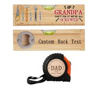 Personalized Bamboo Spirit Level Bottle Opener,Custom Engraved Tape Measure with Name,Father Day Gifts for Dad Grandpa Husband Beer Lovers