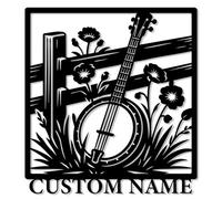 Personalized Banjo Metal Wall Art -Banjo Metal Wall Art - Rustic Folk Instrument Decor with nature Design, Country Style Wall Hanging for Home, Studio or Cafe - Gift for Music Lovers (Style-2)