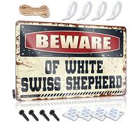 Personalized Bar Signs Beware Of White Swiss Shepherd Tin Sign Funny House Decor Tin Signs Warning(20X30CM)