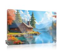Personalized Bar Signs Cozy Cabin By The Lake In Autumn Tin Sign Tin Sign Decor Mens Room Sign(20X30CM)