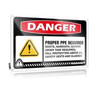 Personalized Bar Signs Danger Proper Ppe Required Boots, Hardhats, Gloves, Fall Protection Tin Sign In Home Bar Signs Beer Tin Signs Vintage Sets(20X30CM)