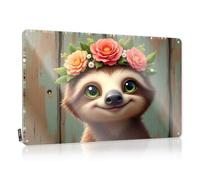 Personalized Bar Signs Floral Crown Sloth: A Cute And Colorful Portrait Tin Sign Tin Sign Decor Mens Room Sign(30X40CM)