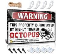 Personalized Bar Signs Warning This Property Is Protected By A Highly Trained Octopus Tin Sign Funny House Decor Tin Signs Warning(20X30CM)