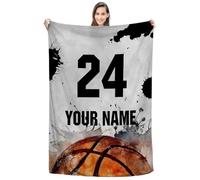 Personalized Basketball Blanket, Custom Name & Number Throw Blankets for Boys, Players, Coaches & Fans, Soft Flannel Sports for Birthday, Game Day or Room Décor