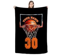 Personalized Basketball Blanket, Custom Name & Number Throw Blankets for Boys, Players, Coaches & Fans, Soft Flannel Sports for Birthday, Game Day or Room Décor