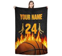 Personalized Basketball Blanket, Custom Name & Number Throw Blankets for Boys, Players, Coaches & Fans, Soft Flannel Sports for Birthday, Game Day or Room Décor