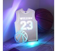 Personalized Basketball Jersey Name LED Light Up Mirror,Personalized Player Lover Neon Sign Night Lights Home Decor Kid Boy Girl Nursery Decoration Gift for Birthday Christmas (37x42cm)