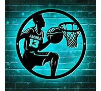 Personalized Basketball Player Name Sign with LED Light, Customized Sports Basketball Metal Wall Art Sign Decor, Custom Basketball Neon Night Light Lamp, Christmas Basketball Gifts for Men