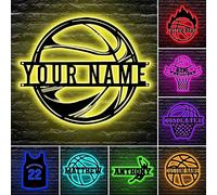 Personalized Basketball Wall Decor with Led Lights Sport Lamp Custom Neon Name Sign 16 Colors Changing with Remote Control Christmas Night Light Metal Wall Art Birthday Gifts for Kids Boys Bedroom