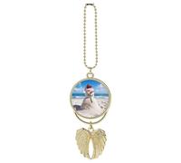 Personalized Beach Sandy Snowman Car Rearview Mirror Ornament Double Side Custom Photo Picture Car Hanging Pendant Accessories Alloy Angel Wings Vehicle Decoration Golden