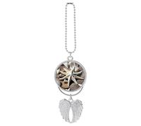 Personalized Beach Seashell Starfish Car Rearview Mirror Ornament Double Side Custom Photo Picture Car Hanging Pendant Accessories Alloy Angel Wings Vehicle Decoration Silver