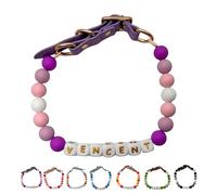 Personalized Beaded Dog Collar Custom Pet Name with Leather Buckle Adjustable Bohemian Style Beaded Collar for Small Medium Large Dogs Cats Gifts for Pet Lovers