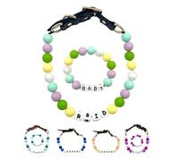 Personalized Beaded Dog Collar Friendship Bracelet Set, Adjustable Silicone Beaded Name Dog Necklace, Cute Colored Pet Id Collars Pet Jewelry Necklace for Small Medium and Large Dogs