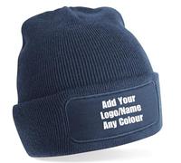 Personalized Beanie Hat Add Your Logo, Name, Design Warm & Stylish Winter Hat with Your Customized Name or Logo - Perfect for Teams, Businesses, Workwear, and Gift (UK, Alpha, One Size, Navy)