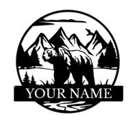 Personalized Bear Metal Wall Art - Custom Forest Name Sign for Cabins & Man Caves - Rustic Gift for Hunters & Nature Lovers (Style-6)