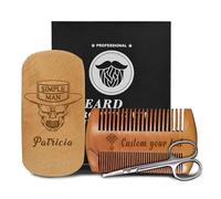 Personalized Beard Brush & Beard Comb Set for Men with Custom Name Text Icon Natural Boar Bristle Brush and Dual Action Pear Wood Comb Gift for Dad Groomsmen Boyfriend (Beard Brush for Men)