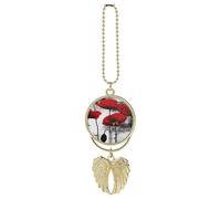 Personalized Beautiful Flower Car Rearview Mirror Ornament Double Side Custom Photo Picture Car Hanging Pendant Accessories Alloy Angel Wings Vehicle Decoration Golden