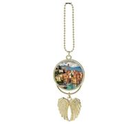 Personalized Beautiful Italy Car Rearview Mirror Ornament Double Side Custom Photo Picture Car Hanging Pendant Accessories Alloy Angel Wings Vehicle Decoration Golden