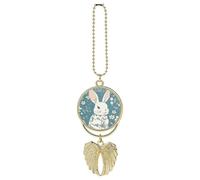 Personalized Beautiful Little Bunny Car Rearview Mirror Ornament Double Side Custom Photo Picture Car Hanging Pendant Accessories Alloy Angel Wings Vehicle Decoration Golden