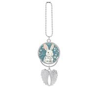 Personalized Beautiful Little Bunny Car Rearview Mirror Ornament Double Side Custom Photo Picture Car Hanging Pendant Accessories Alloy Angel Wings Vehicle Decoration Silver