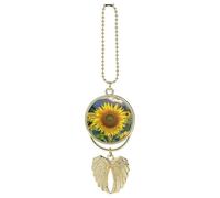 Personalized Beautiful Sunflower Car Rearview Mirror Ornament Double Side Custom Photo Picture Car Hanging Pendant Accessories Alloy Angel Wings Vehicle Decoration Golden