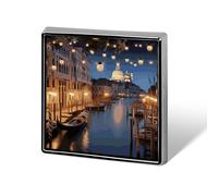 Personalized Beautiful Venice at Night Lapel Pin for Men Women Cute Funny Square Brooch for Ease And Safe Aluminum Alloy Brooches Suit Dress Accessories Wedding Party