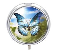 Personalized Beauty Butterfly Pill Box 3-Compartment Medicine Pill Case Portable Round Pill Box Pill Container Holder to Hold Vitamins Decorative Metal Medicine Organizer