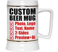 Personalized Beer Mug - Custom Beer Stein with Picture Text - Customized Photo Name Logo Mugs - 22oz Ceramic Freezer Cup with Handle - Anniversary Birthday Father's Day Gifts for Men Him Dad Boyfriend