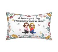 Personalized Best Friend Pillow Cover Custom Name Portrait Friendship Pillowcase A Friend Is God'S Way Of Making Sure We Never Walk Alone Rectangular Pillowcase BFF Gift for Xmas Birthday