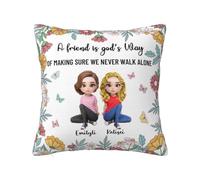 Personalized Best Friend Pillow Cover Custom Name Portrait Friendship Pillowcase A Friend Is God'S Way Of Making Sure We Never Walk Alone Square Pillowcase BFF Gift for Christmas Birthday