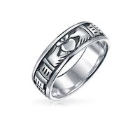 Personalized BFF Unisex Celtic Irish Friendship Couples Promise Claddagh Wedding Band Ring For Men Women Oxidized .925 Sterling Silver Customizable