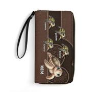 Personalized Bifold Wallet Customized Long Sea Turtle Women Leather Wallet with Name Purse Zipper Coin Cash Cartoon Parent-child Multi Card Travel Clutch Wristlet Credit Card Holder for Women Mom
