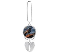 Personalized Bird by Stone Car Rearview Mirror Ornament Double Side Custom Photo Picture Car Hanging Pendant Accessories Alloy Angel Wings Vehicle Decoration Silver