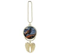 Personalized Bird by Stone Car Rearview Mirror Ornament Double Side Custom Photo Picture Car Hanging Pendant Accessories Alloy Angel Wings Vehicle Decoration Golden