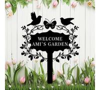 Personalized Bird Metal Garden Sign with Stake,Custom Butterfly Decor for Yard Outdoor,Customized Flower Gardener Name Signs,Gardening Gifts Welcome Plaque Decorate for Front Door Patio Lawn Outside