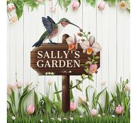 Personalized Birds Flower Metal Garden Signs with Stake,Custom Colorful Bird Welcome Plaque for Outside,Customized Gardener Name Sign for Birthday Gifts,Gardening Decor for Lawn Patio Porch Outdoor