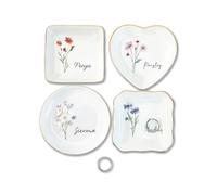 Personalized Birth Flower Jewelry Tray with Name, Custom Ceramic Ring Dish with Golden Edged - Floral Trinket Plate for Women, Bridesmaid Wedding