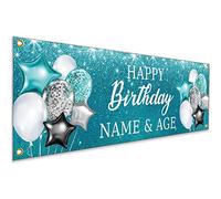 Personalized Birthday Banner with Name & Age - Custom Banner Backdrop for Children, Baby & Adult - Happy Birthday Party Decoration, 4x3 Ft