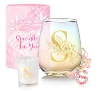 Personalized Birthday Gifts for Women Monogrammed Stemless Wine Glasses Unique Friendship Gifts Christmas White Elephant Gift for Women Mom Sister Her Wife Customized Bridesmaid Bride Wedding Gift
