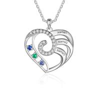 Personalized Birthstone Heart Name Necklace for Women Custom Mama Nana Necklace with 2-4 Names Birthstone Necklace for Mom Grandma Wife Gifts for Birthday Christmas Valentines Mother’s Day, 3