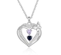 Personalized Birthstone Heart Women's Necklace with Names - Sterling Silver Plated Pendant for Mom Grandma Wife - Gift for Mother's Day, Birthday, Anniversary,Christmas (2 stone)