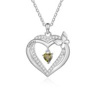 Personalized Birthstone Heart Women's Necklace with Names - Sterling Silver Plated Pendant for Mom Grandma Wife - Gift for Mother's Day, Birthday, Anniversary,Christmas (1 stone)