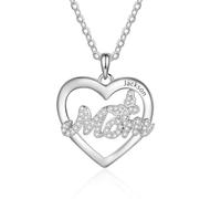 Personalized Birthstone Heart Women's Necklace with Names - Sterling Silver Plated Pendant for Mom Grandma Wife - Gift for Mother's Day, Birthday, Anniversary,Christmas (mom-1 name)